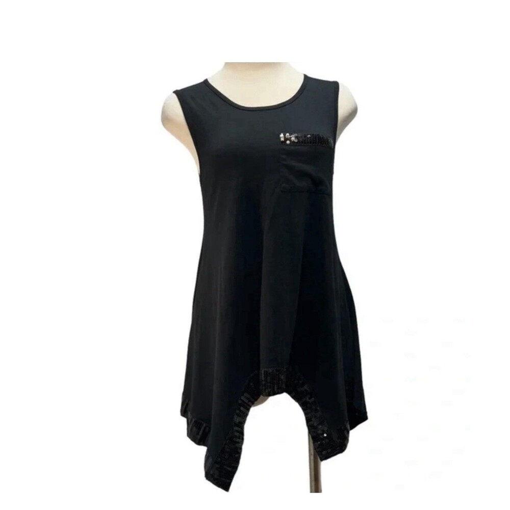 Romeo & Juliet Couture Sequin Trim Pocket Black Top